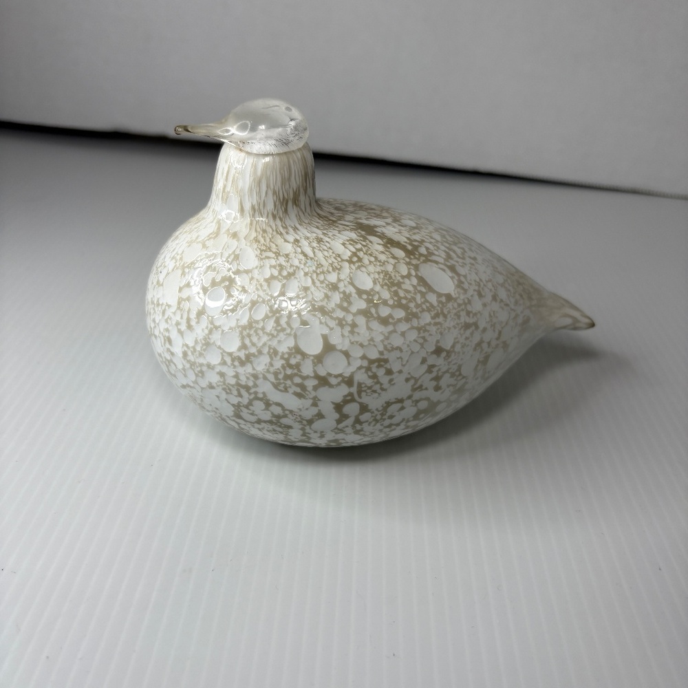 Oiva Toikka White Speckled Willow ArtGlass Bird Finland Nuutajarvi Signed/Label